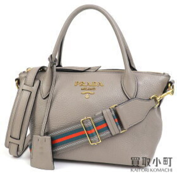 Prada Handbags - Prada VITDAINO top handle bag gray calfskin metal logo leather shoulder strap